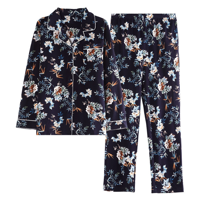 春秋长袖纯棉中年春天睡衣 安思梦睡衣/家居服套装