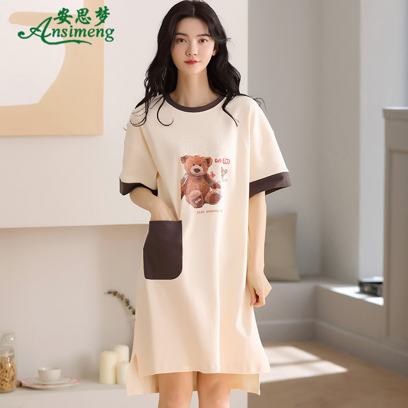 夏季新款短袖纯棉甜美卡通休闲睡裙 安思梦睡裙