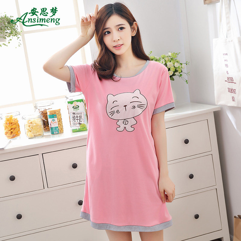 短袖纯棉睡裙女士可爱宽松连衣裙 安思梦睡裙