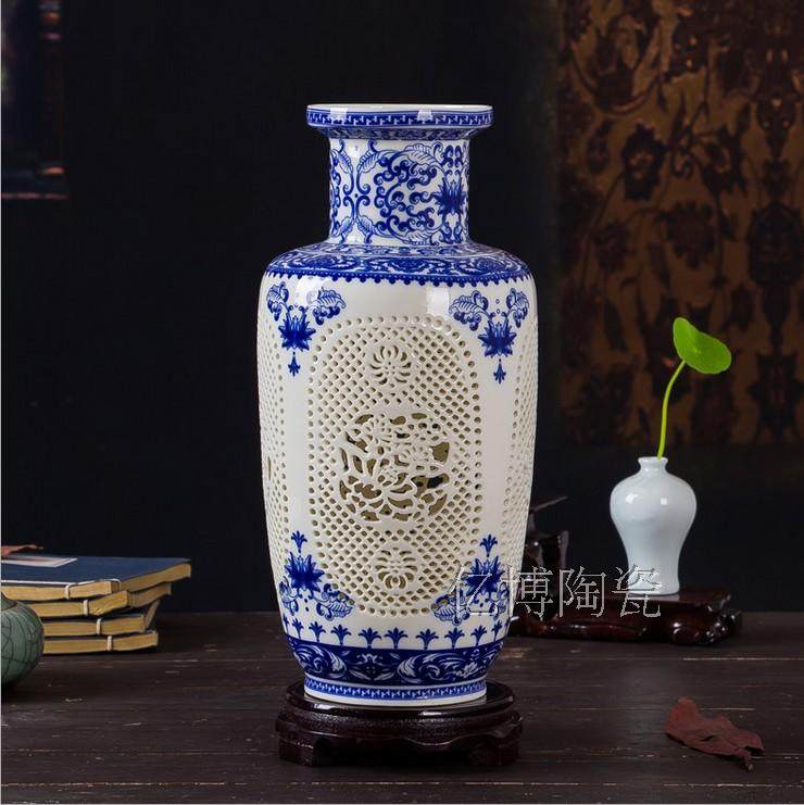 景德镇陶瓷器手工青花瓷薄胎镂空古典花瓶客厅家居装饰工艺品摆件,淘宝优惠券,粉丝福利购,淘宝优惠卷
