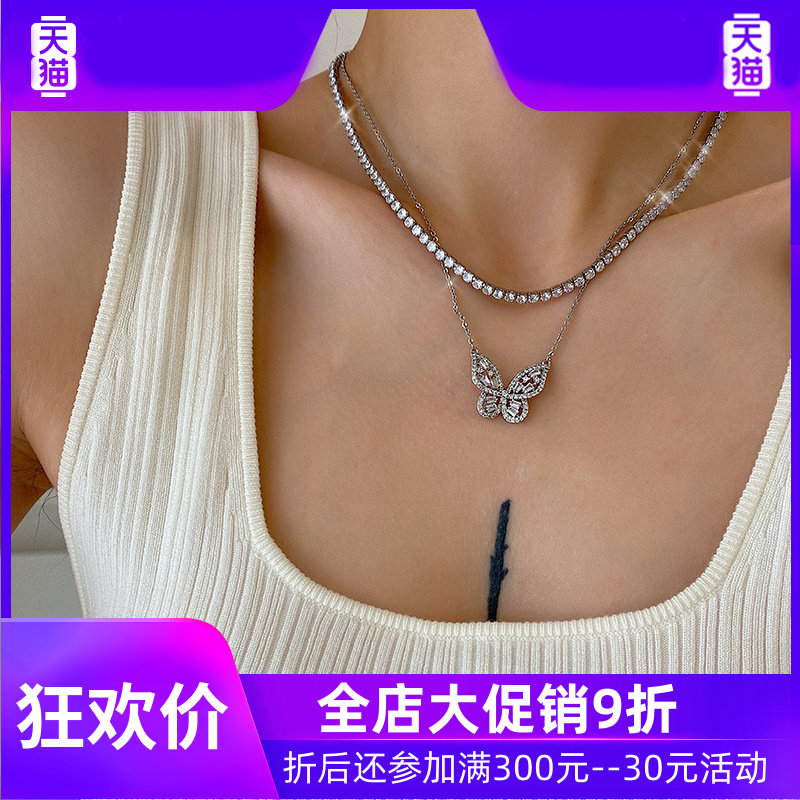 215保色blingbling锆石蝴蝶锁骨链 灵运宝项链