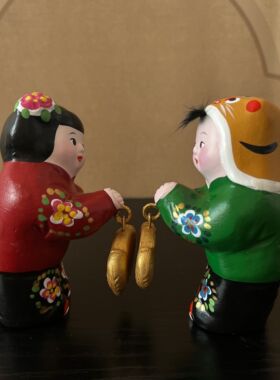 泥人张摆件一对恭喜发财