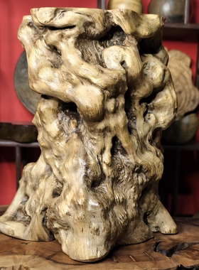 守一孤品◆实木根雕台灯底座花架子目墩子木雕根雕新中式装饰摆件