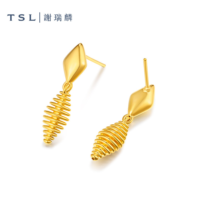 TSL谢瑞麟黄金耳钉5D硬金工艺几何足金耳饰耳饰女士新品XR275,淘宝优惠券,粉丝福利购,淘宝优惠卷