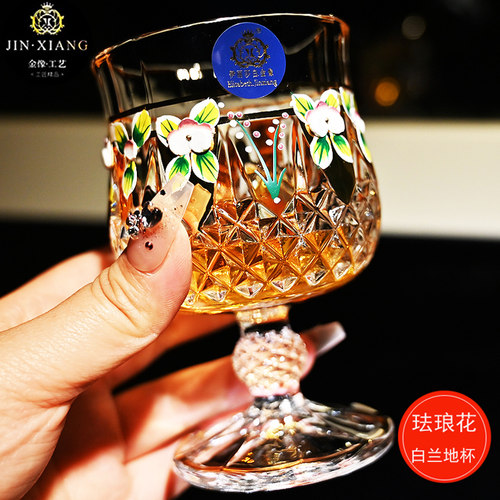 欧式进口工艺水晶玻璃珐琅花描金高档红酒杯洋酒杯家用白兰地酒杯 - 图2