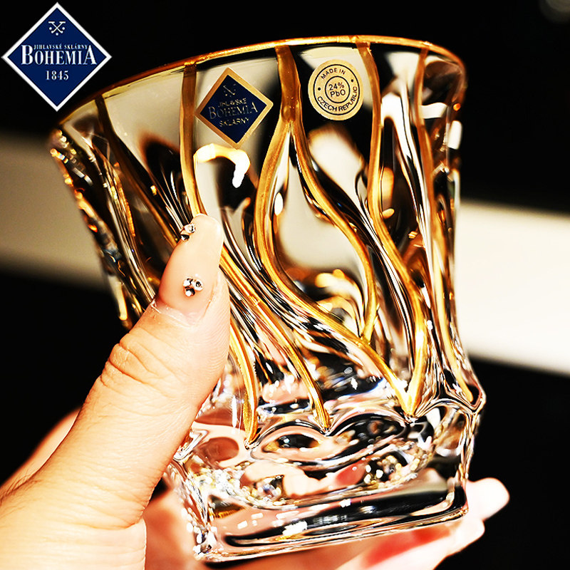 捷克进口BOHEMIA水晶玻璃手工描金XO威士忌酒杯洋酒杯2只礼盒套装,淘宝优惠券,粉丝福利购,淘宝优惠卷