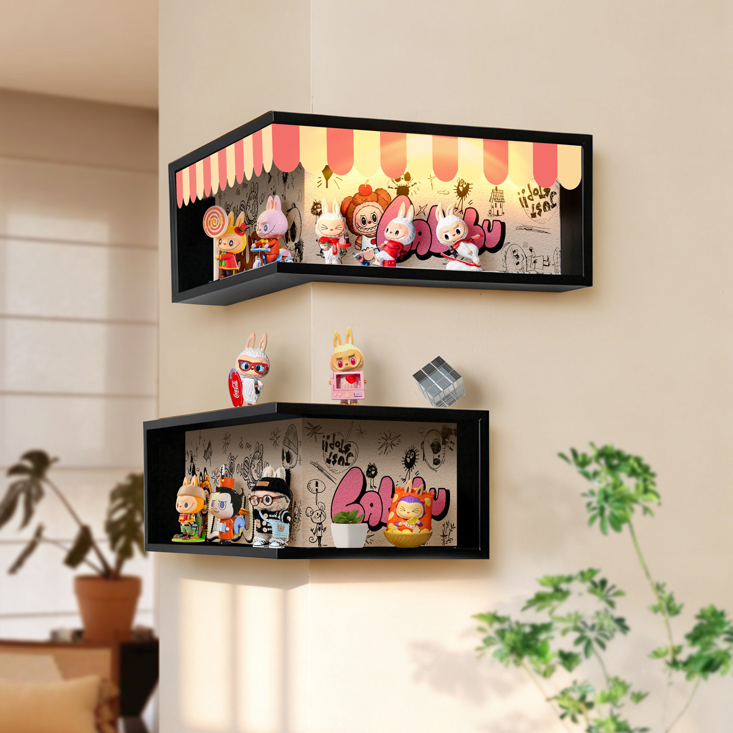 小红书同款盲盒转角置物架带防尘萌粒手办收纳架免打孔发光展示架,淘宝优惠券,粉丝福利购,淘宝优惠卷