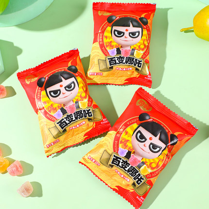 奇峰维生素C爆浆夹心果汁草莓香橙葡萄哪吒软糖网红儿童零食糖果