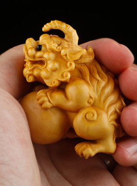 动物獬豸男士独角兽黄杨木雕刻