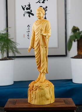 人物南无阿弥陀佛如来黄杨木雕刻