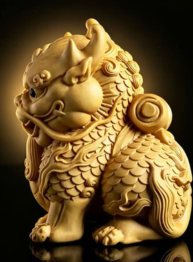 小叶黄杨木雕手把件男文玩把玩件实木车载小摆件飞书麒麟收藏送礼
