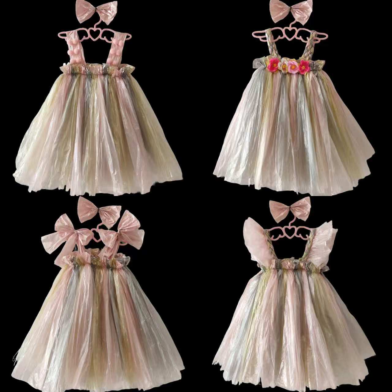 儿童环保时装秀服装女童幼儿园亲子走秀裙子手工创意塑料袋表演服 - 图2