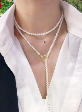 母贝珍珠项链毛衣链女款多层锁骨