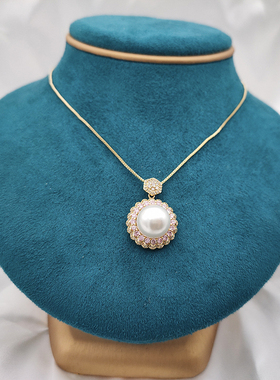 女款母贝珍珠粉锆吊坠项链