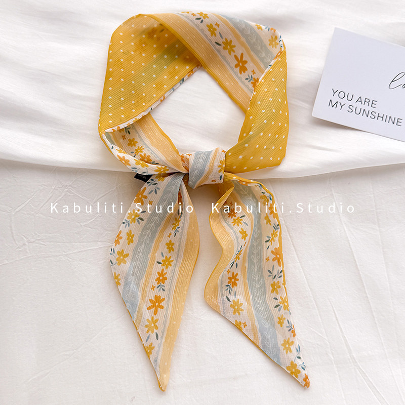 小长条窄丝巾女嫩黄色护颈围脖子扎头发带领巾飘带绑包丝带薄围巾,淘宝优惠券,粉丝福利购,淘宝优惠卷