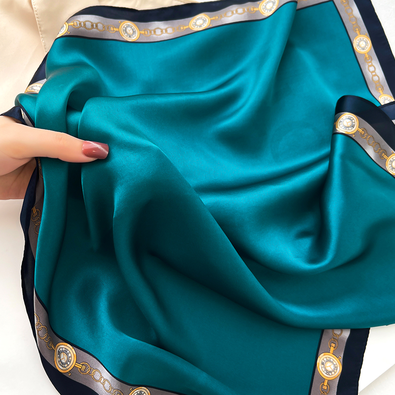 杭州丝绸真丝桑蚕丝小方巾丝巾女春秋职业装护颈饰围脖子蓝色围巾 - 图1