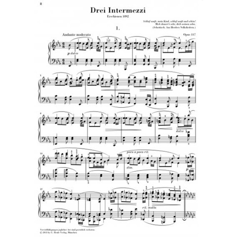 亨乐原版勃拉姆斯三首间奏曲 op.117 Brahms Drei Intermezzi op. 117 HN1042-图1