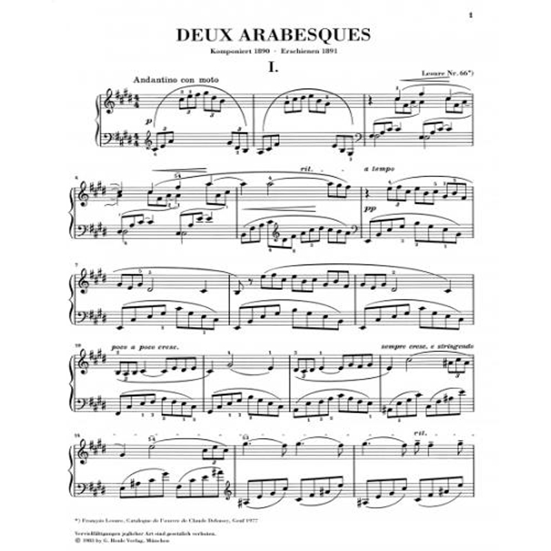 亨乐原版 德彪西 两首阿拉伯舞曲 Debussy Deux Arabesques 钢琴独奏 HN380 - 图1