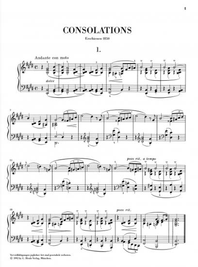李斯特 六首安慰曲 原始版本和早期初版带指法 亨乐原版 Liszt Consolations including first edition of the first HN465 - 图1
