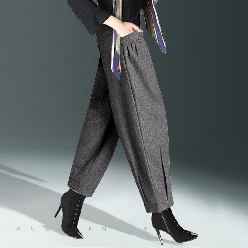 羊毛呢阔腿裤2025秋冬季新款哈伦裤女宽松灯笼裤子高腰九分萝卜裤,淘宝优惠券,粉丝福利购,淘宝优惠卷