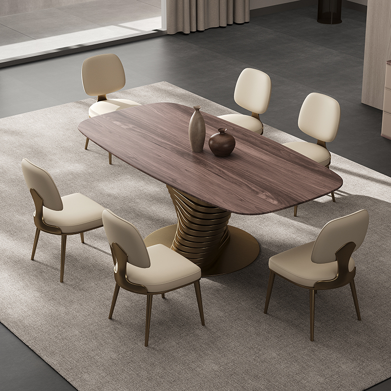 意式极简白蜡木实木餐桌现代轻奢长方形设计师旋转叠加黑胡桃餐桌