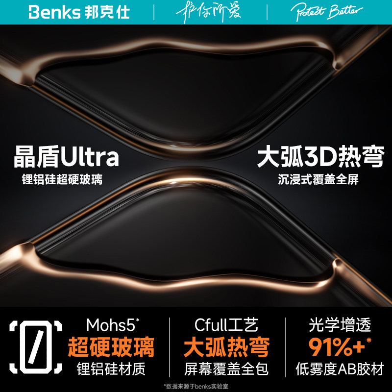 【晶盾Ultra超硬膜】Benks适用苹果17promax增透热弯膜iPhone16全屏钢化覆盖15手机ar保护膜贴膜无尘仓3d康宁