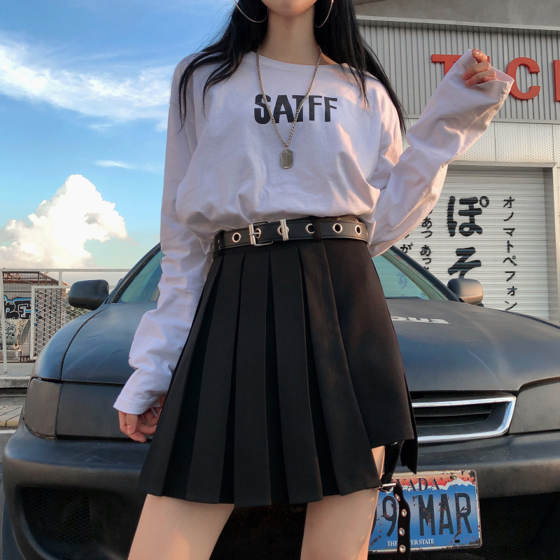 新月大码黑暗系朋克jk百褶裙短裙女春夏季大码胖mm绑腿环不规则半身裙裤裙0