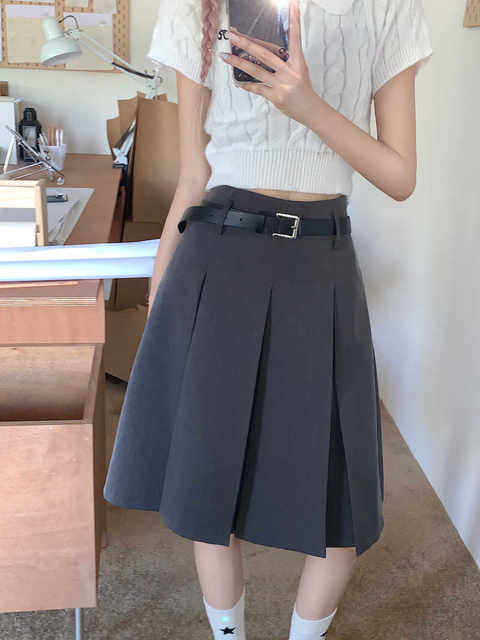 Women's gray suit skirt plus size mid skirt