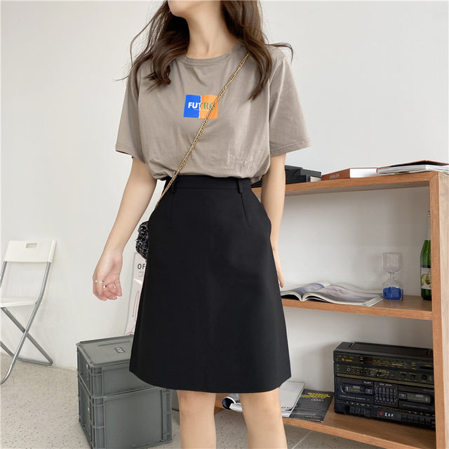 Large size A-line all-match style workwear fat mm one-step skirt