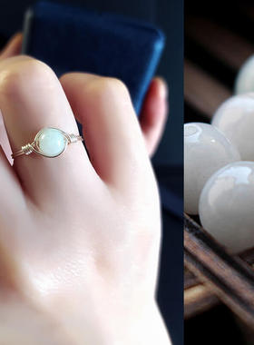 货翡翠999足银女细款戒指手工