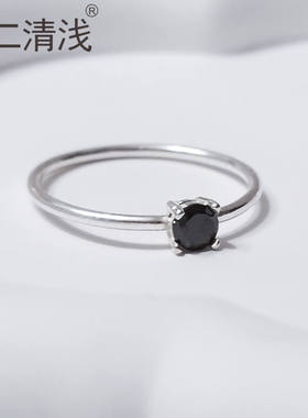 纯手工999足银戒指女镶嵌锆石极简轻奢小众设计圆形冷淡风高级感