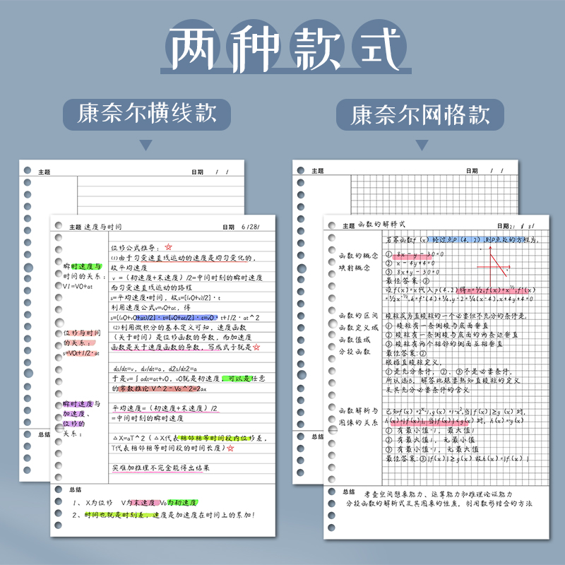 康奈尔5r记忆法笔记本本子高颜值简约大学生考研法考网格本大号加厚可拆卸方格活页纸替芯初中生活页本不硌手-图2