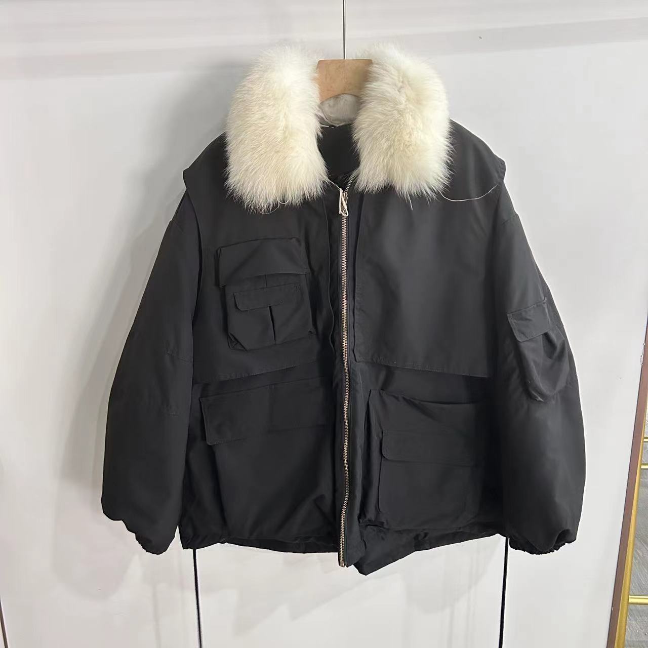 短款羽绒服女2023新款派克服大毛领