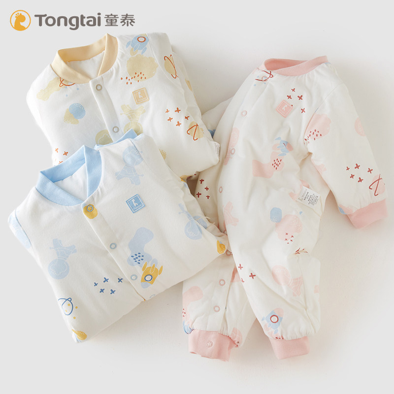 童泰秋冬对开夹棉新生宝宝外出哈衣 童泰贝瑶连身衣/爬服/哈衣