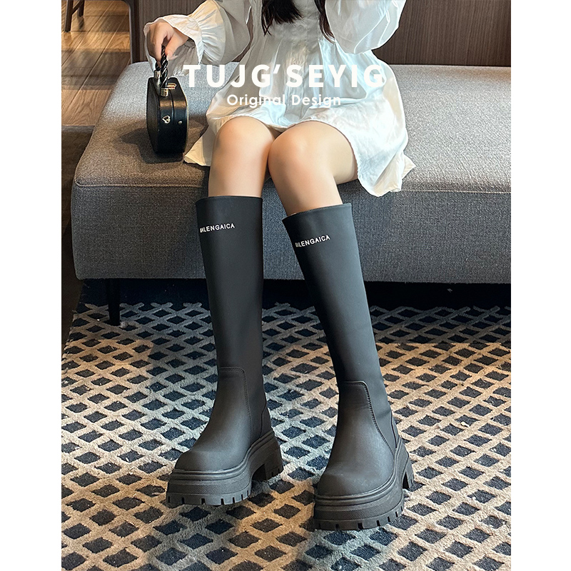 胖mm骑士靴2025新款女高筒靴粗腿黑色长筒靴大筒围长靴大码女靴子 - 图2