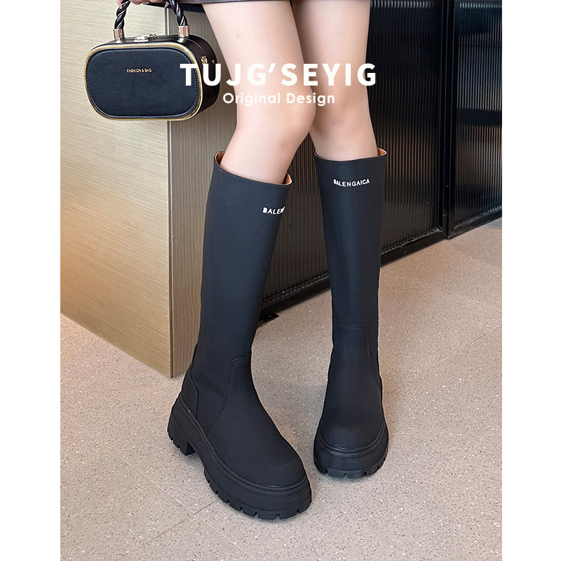 胖mm骑士靴2025新款女高筒靴粗腿黑色长筒靴大筒围长靴大码女靴子 - 图0