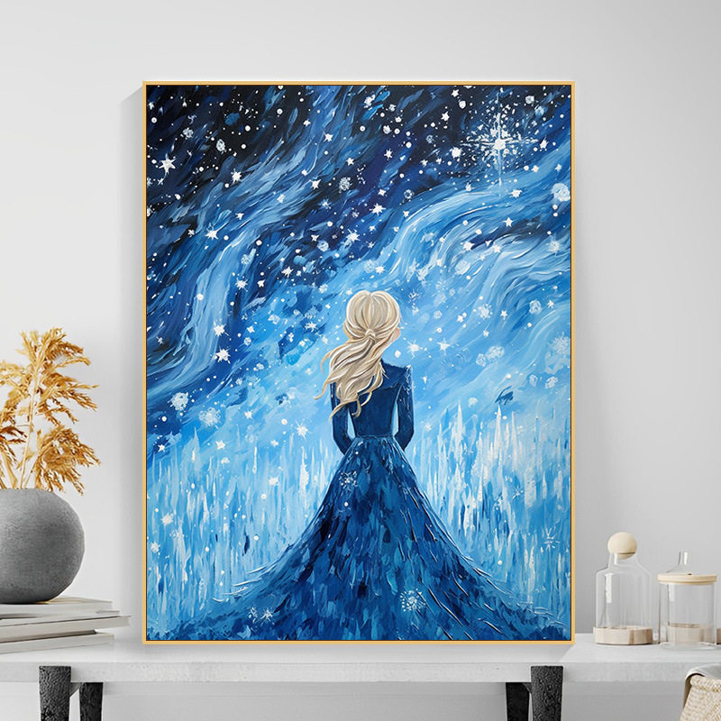 diy数字彩油画艾莎公主动漫冰雪奇缘抽象手绘油画填充画画丙烯画
