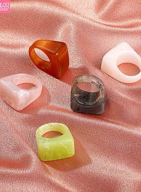 Retro ins style simple acrylic square transparent resin ring