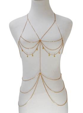 欧美跨境新款配饰 水滴铃铛几何文胸身体链 夏季沙滩性感身体项链