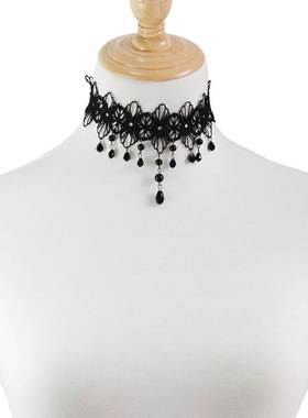 choker性感蕾丝宽版吊坠花朵黑色婚纱脖子饰品锁骨毛衣链正品颈饰