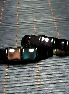 天然黑曜石竹形手排手链 黑曜石水晶手链黑曜石手串简约百搭款男