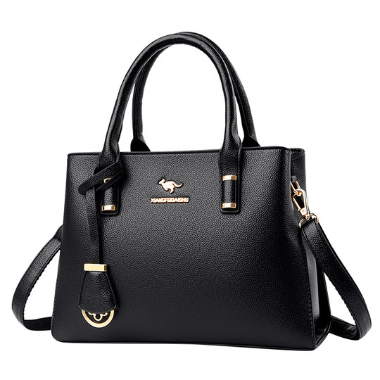 袋鼠真皮手提包女大容量2025爆款中年女士妈妈女包百搭斜挎牛皮包