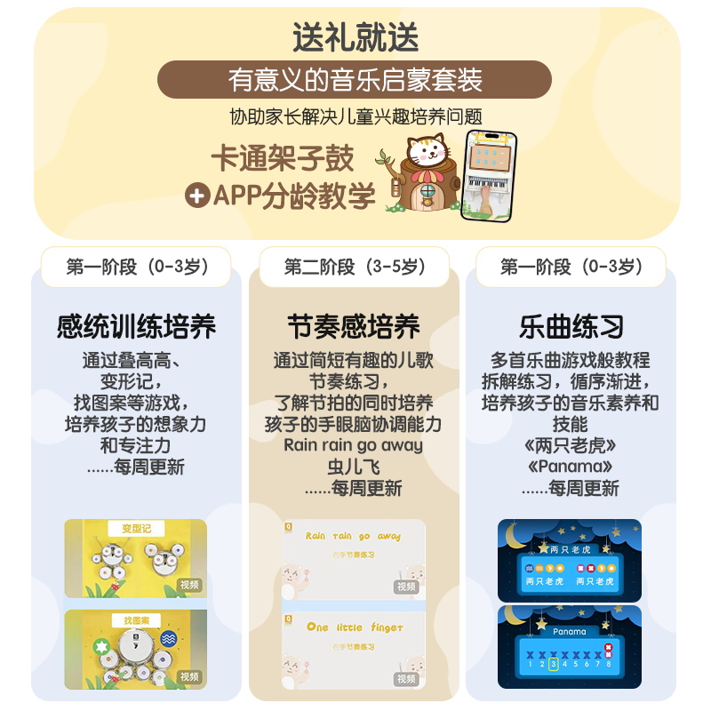 俏娃宝贝架子鼓儿童初学者玩具乐器爵士鼓男1-4岁宝宝敲打鼓家用5