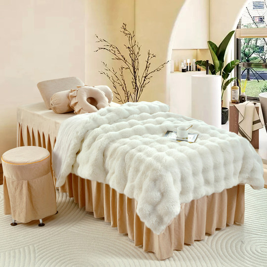 High-end rabbit hair light luxury beauty bed cover four-piece set