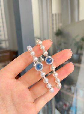 S925银海蓝宝间隔珍珠轻奢手链