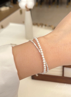 S925银碎银子珍珠精致双层手链