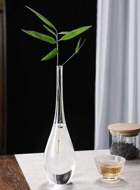 玻璃花瓶透明观音玉净禅意中式水养植物家居装饰插花摆件水培花器