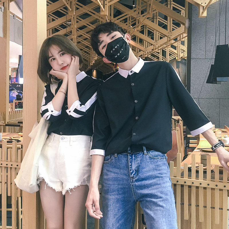 7cb情侣装七分袖夏新款修身衬衫 7cb衬衫