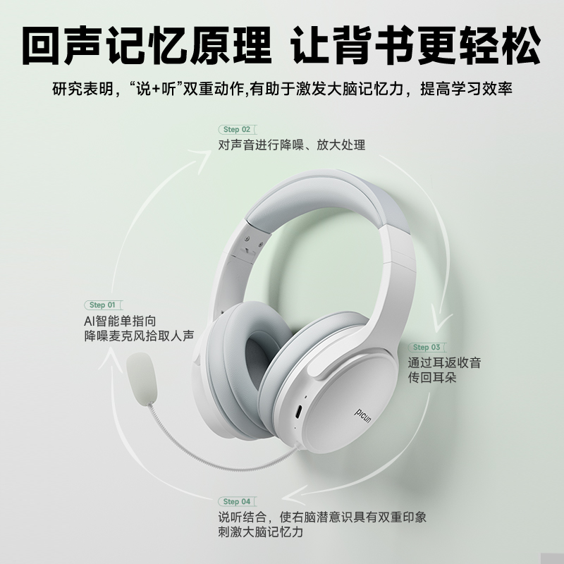 Picun品存EF-01背书耳返头戴式蓝牙耳机儿童诵读降噪学习专用神器 - 图0