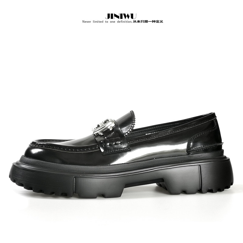 JINIWU吾倪季2025金属大银扣轻便底厚底增高牛皮套脚百搭乐福鞋,淘宝优惠券,粉丝福利购,淘宝优惠卷